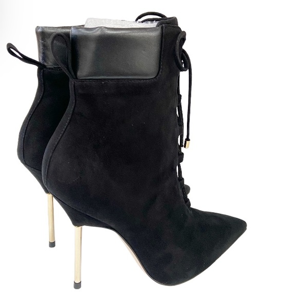 Good American Women's Scandal Lace Up High Heel Suede Booties in BLACK 6 New - Picture 8 of 14